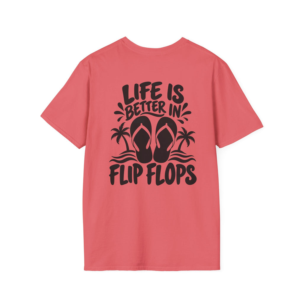 Life Is Better in Flip Flops Gildan 64000 T-Shirt — Tropical Palm Beach Tee