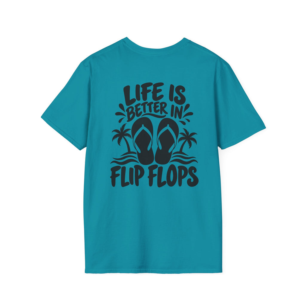 Life Is Better in Flip Flops Gildan 64000 T-Shirt — Tropical Palm Beach Tee