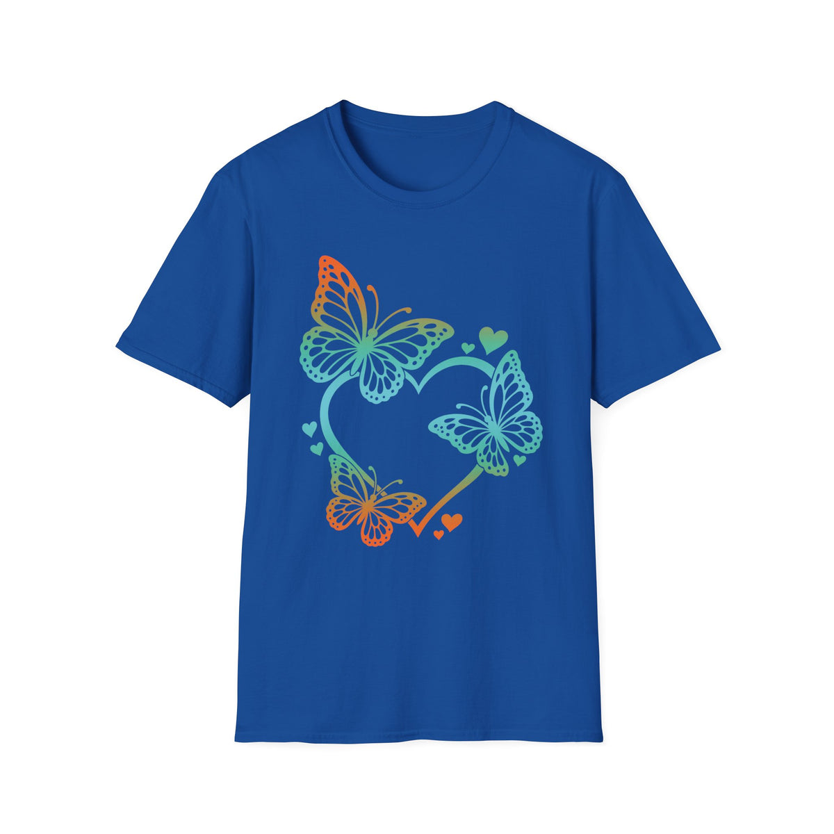 Hearts And Butterflies Gildan 64000 T-Shirt — Rainbow Butterflies Graphic Tee