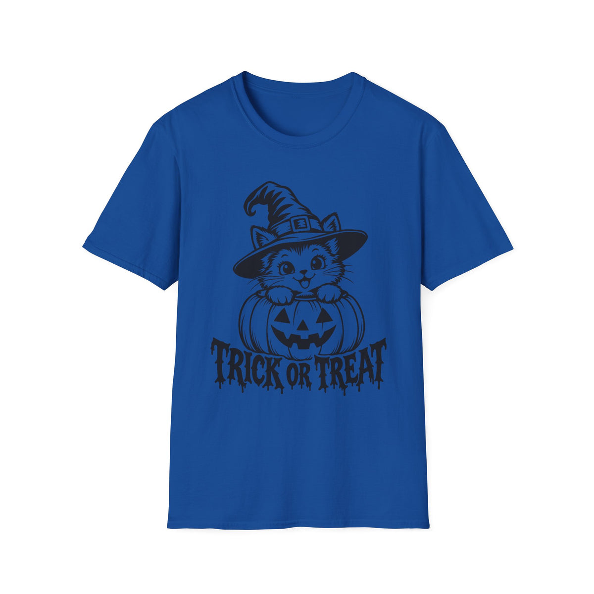 Trick or Treat Witch Kitten Gildan 64000 T-Shirt -- Halloween Cat T-Shirt