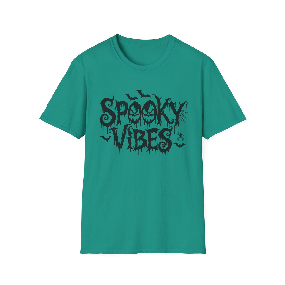 Spooky Vibes T-Shirt | Halloween bats, dripping horror lettering
