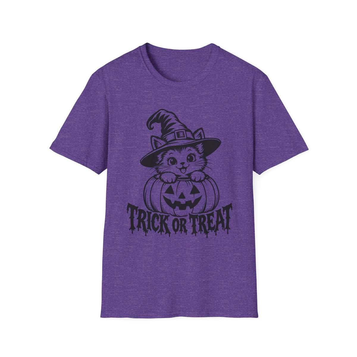 Trick or Treat Witch Kitten Gildan 64000 T-Shirt -- Halloween Cat T-Shirt
