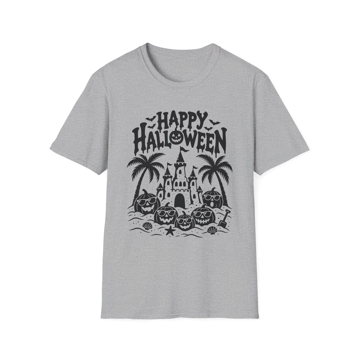 Happy Halloween Beach Gildan 64000 T-Shirt | Tropical Pumpkin Design | The Design Vault