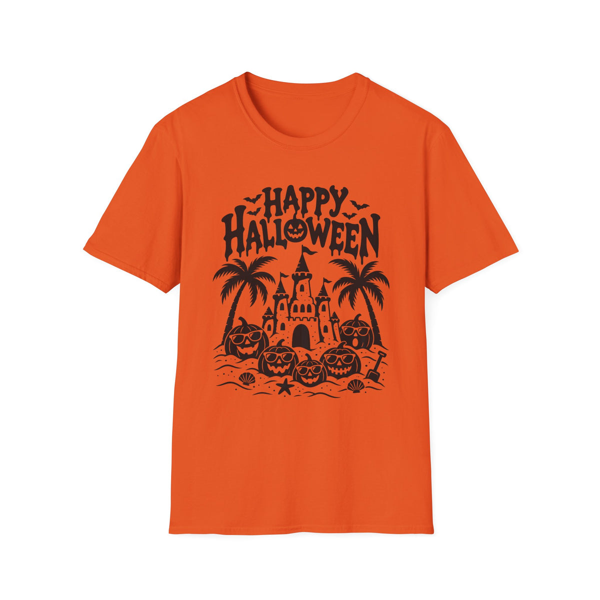 Happy Halloween Beach Gildan 64000 T-Shirt | Tropical Pumpkin Design | The Design Vault