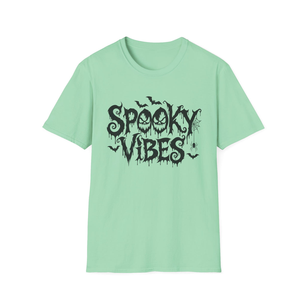 Spooky Vibes T-Shirt | Halloween bats, dripping horror lettering