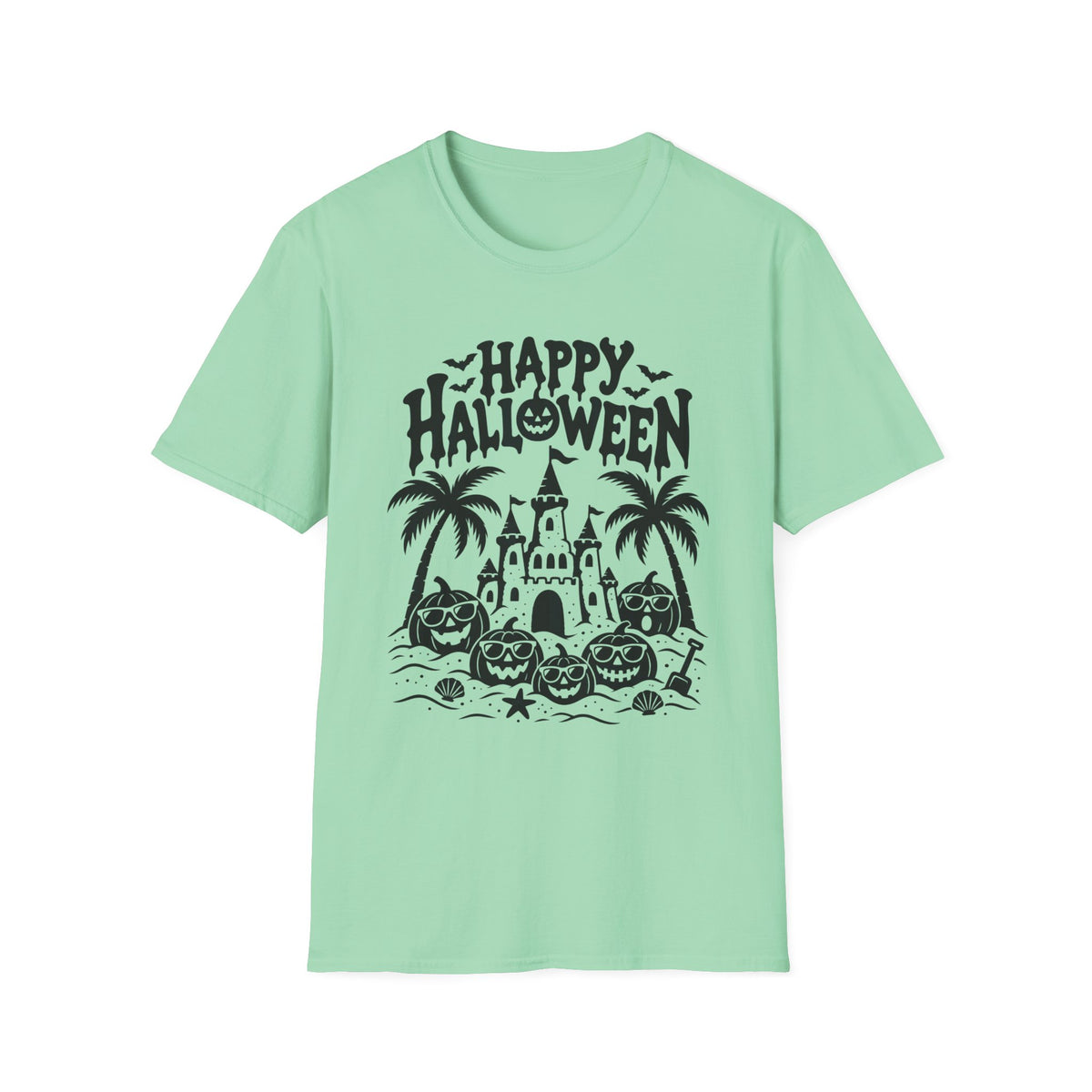 Happy Halloween Beach Gildan 64000 T-Shirt | Tropical Pumpkin Design | The Design Vault