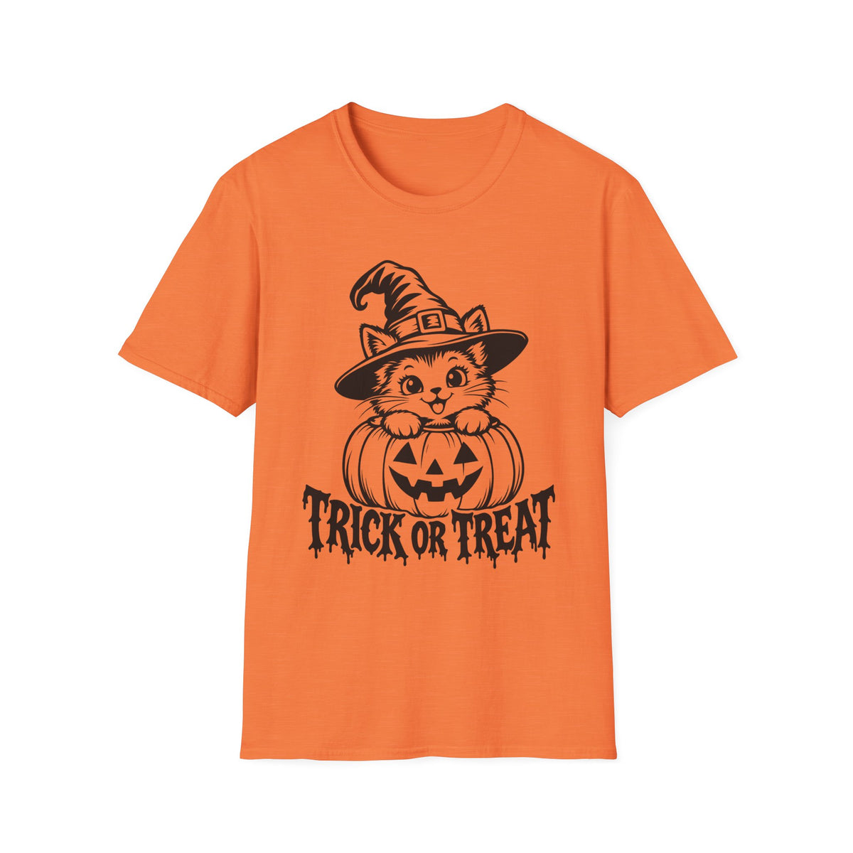 Trick or Treat Witch Kitten Gildan 64000 T-Shirt -- Halloween Cat T-Shirt