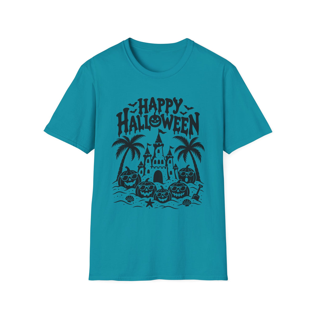 Happy Halloween Beach Gildan 64000 T-Shirt | Tropical Pumpkin Design | The Design Vault