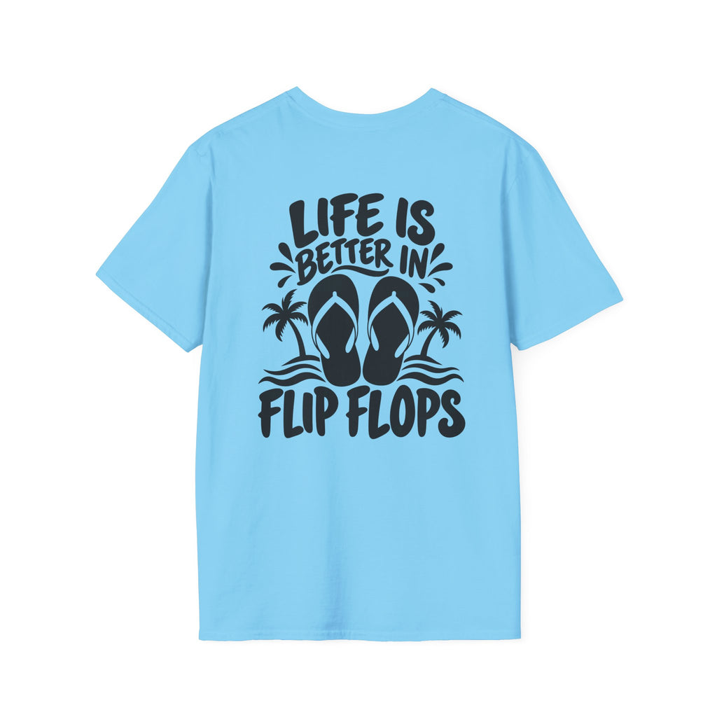 Life Is Better in Flip Flops Gildan 64000 T-Shirt — Tropical Palm Beach Tee