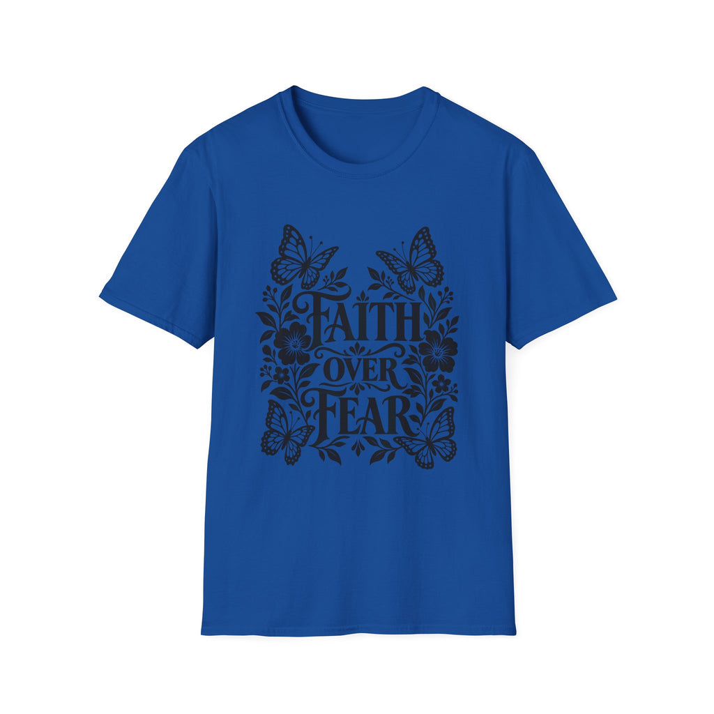 Faith Over Fear Gildan 64000 T-Shirt | Butterfly Floral Christian Typography