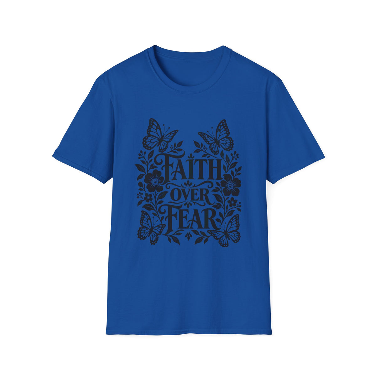 Faith Over Fear Gildan 64000 T-Shirt | Butterfly Floral Christian Typography