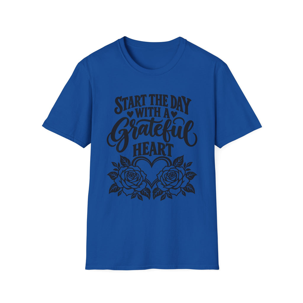 Start the Day with a Grateful Heart Floral Gildan 64000 T-Shirt | The Design Vault
