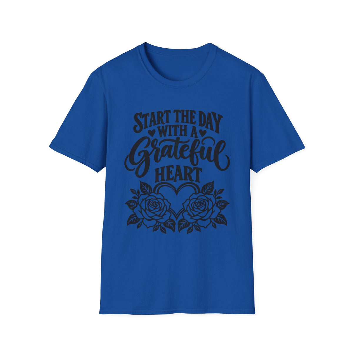 Start the Day with a Grateful Heart Floral Gildan 64000 T-Shirt | The Design Vault