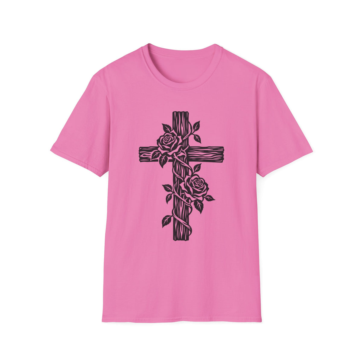 Rose Vine Wooden Cross Gildan 64000 T-Shirt | Floral Christian Cross Tee