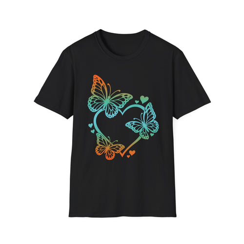 Hearts And Butterflies Gildan 64000 T-Shirt — Rainbow Butterflies Graphic Tee