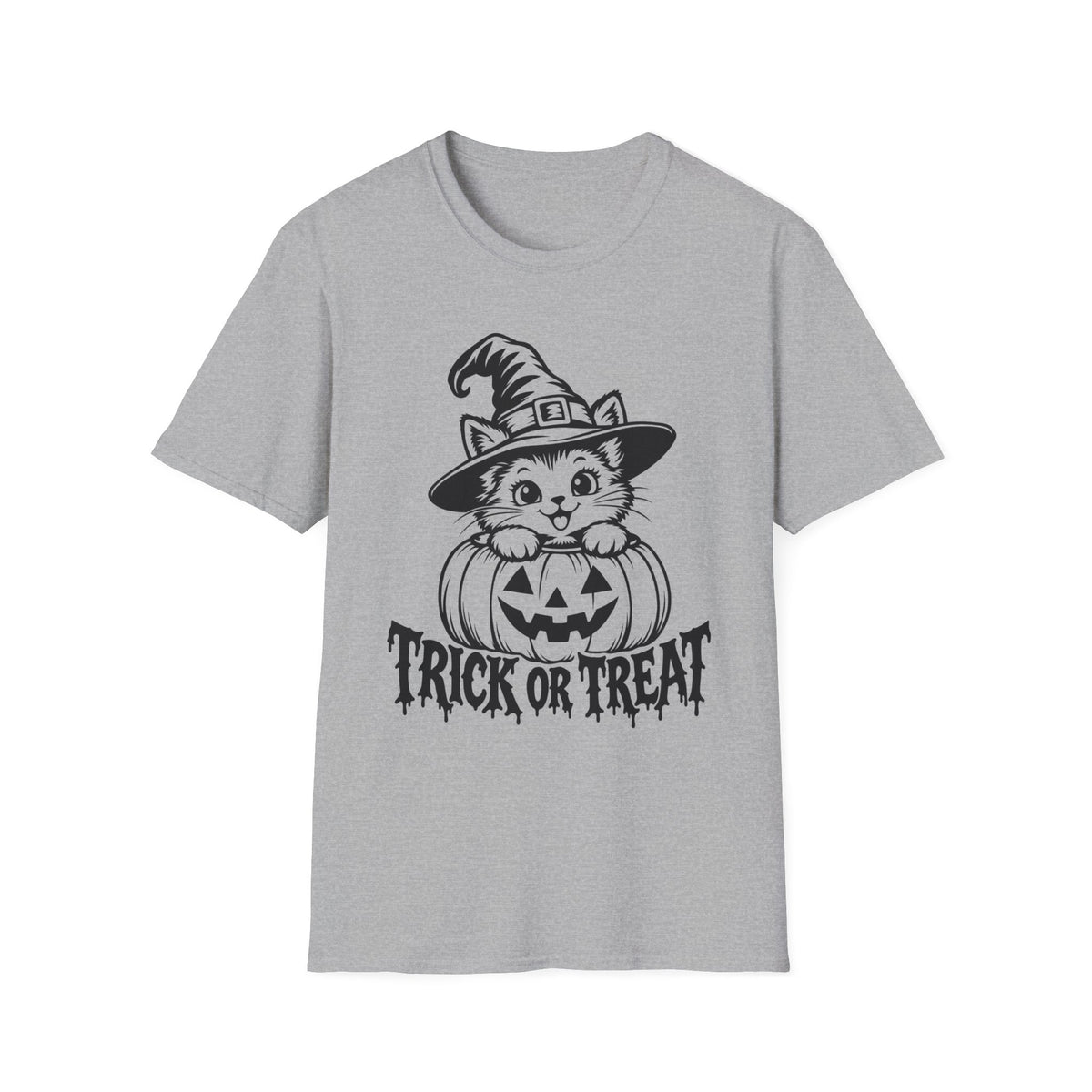 Trick or Treat Witch Kitten Gildan 64000 T-Shirt -- Halloween Cat T-Shirt