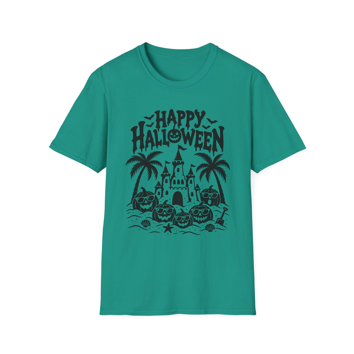 Happy Halloween Beach Gildan 64000 T-Shirt | Tropical Pumpkin Design | The Design Vault