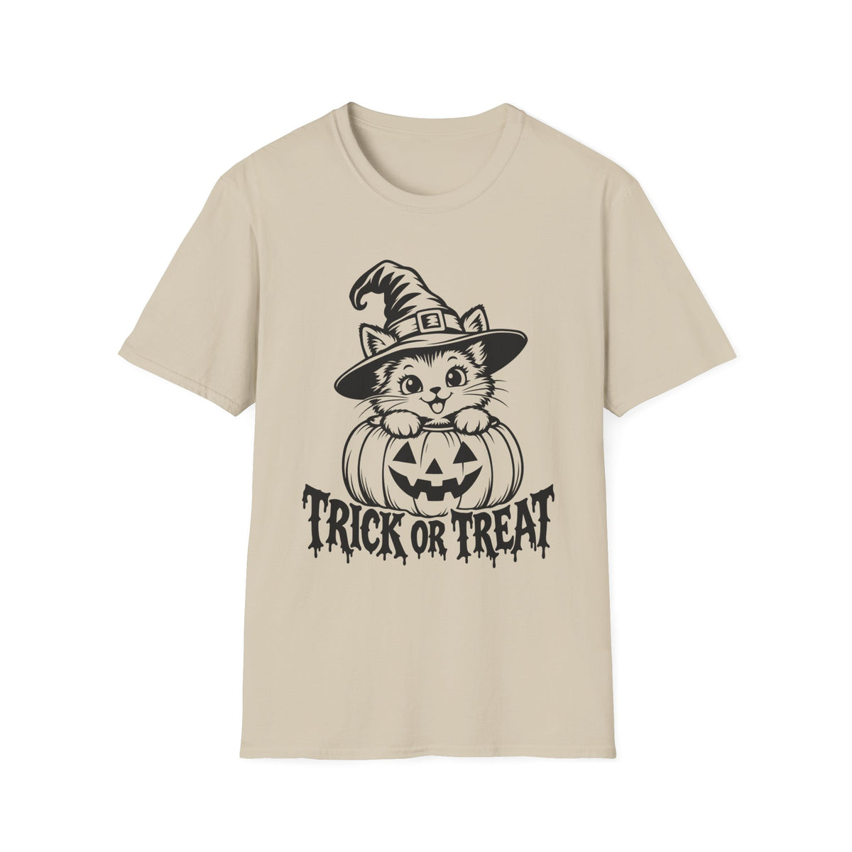 Trick or Treat Witch Kitten Gildan 64000 T-Shirt -- Halloween Cat T-Shirt