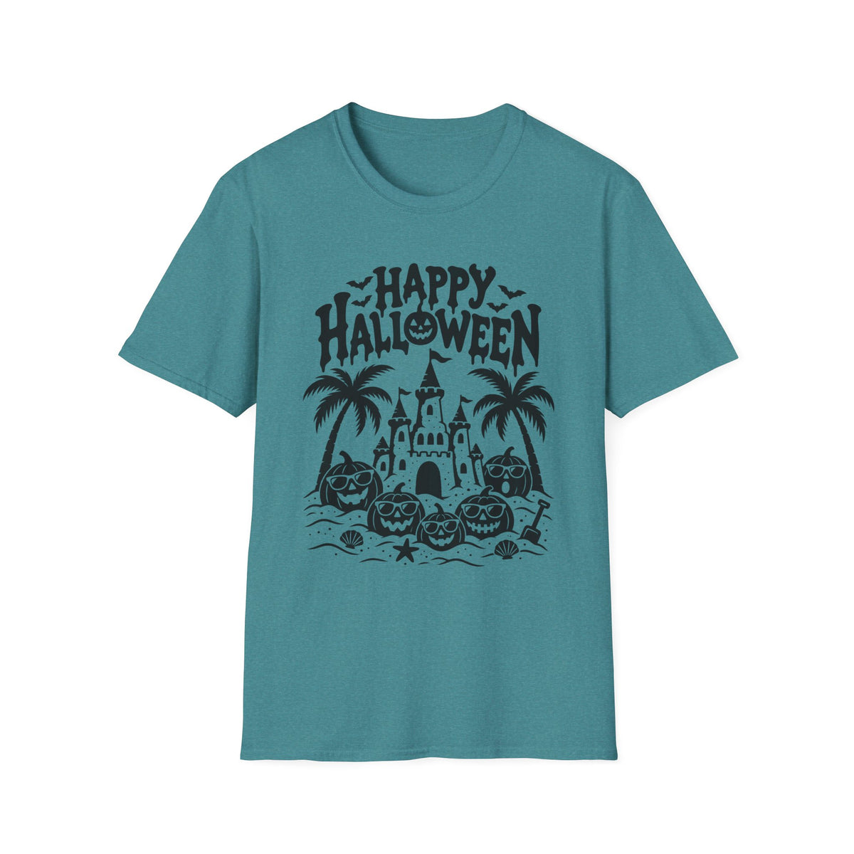 Happy Halloween Beach Gildan 64000 T-Shirt | Tropical Pumpkin Design | The Design Vault