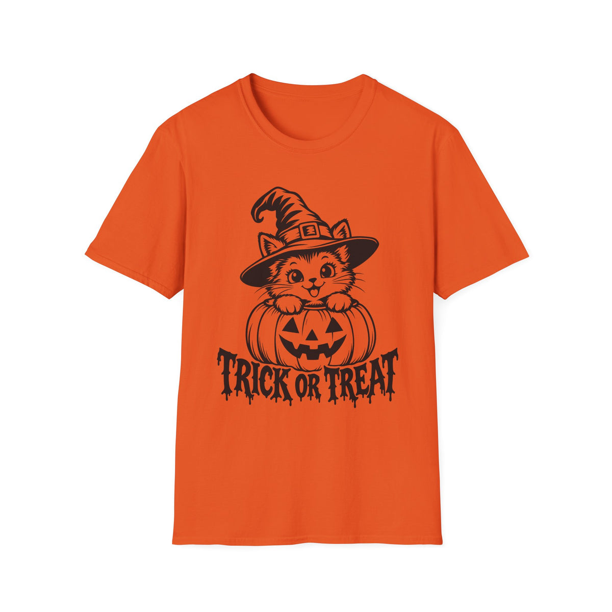 Trick or Treat Witch Kitten Gildan 64000 T-Shirt -- Halloween Cat T-Shirt