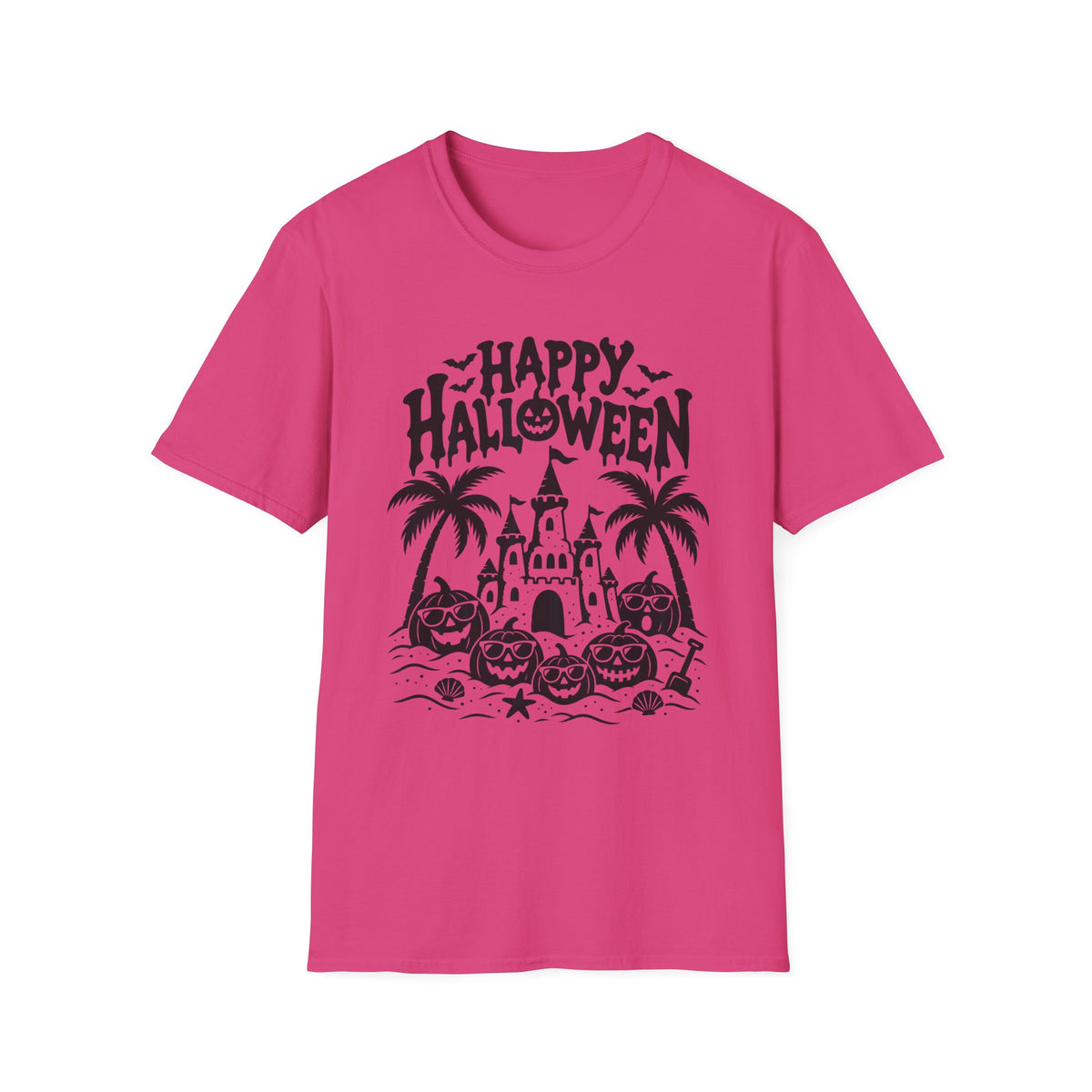 Happy Halloween Beach Gildan 64000 T-Shirt | Tropical Pumpkin Design | The Design Vault