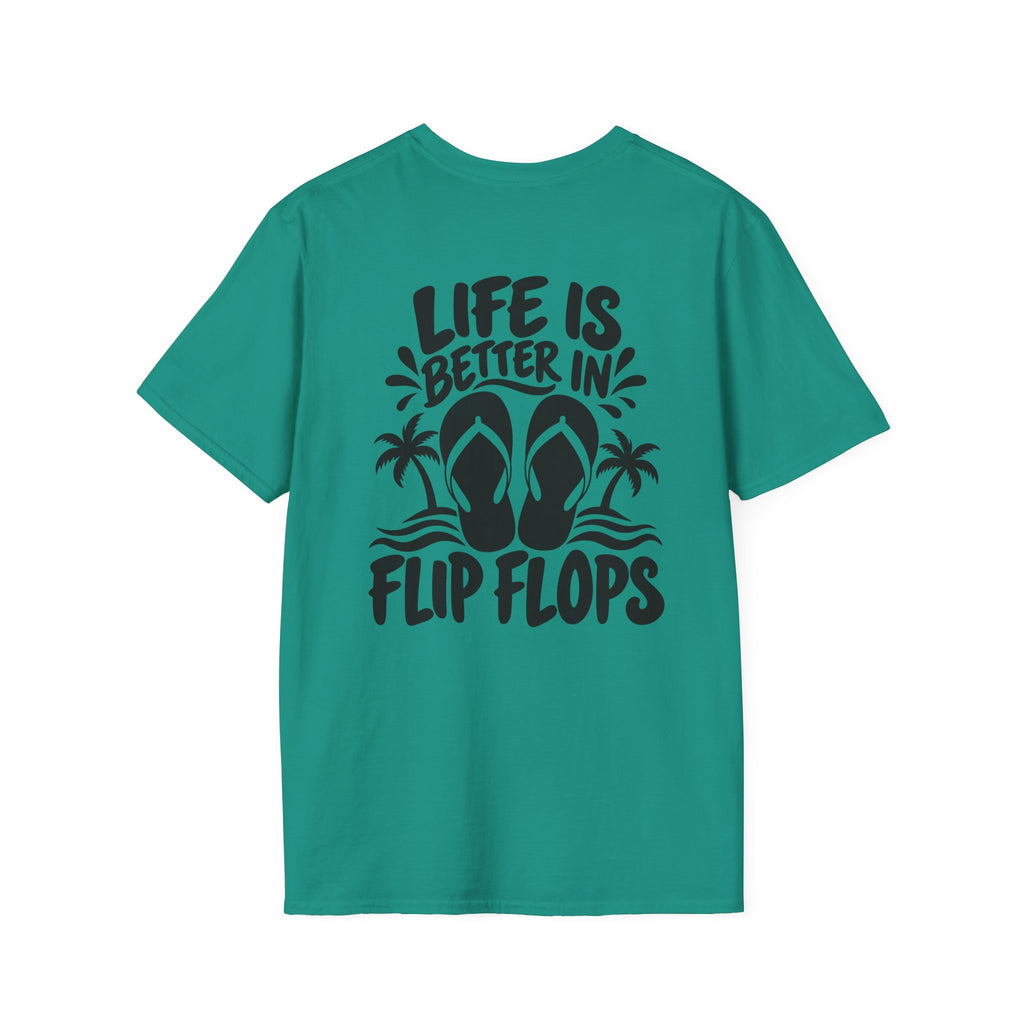 Life Is Better in Flip Flops Gildan 64000 T-Shirt — Tropical Palm Beach Tee