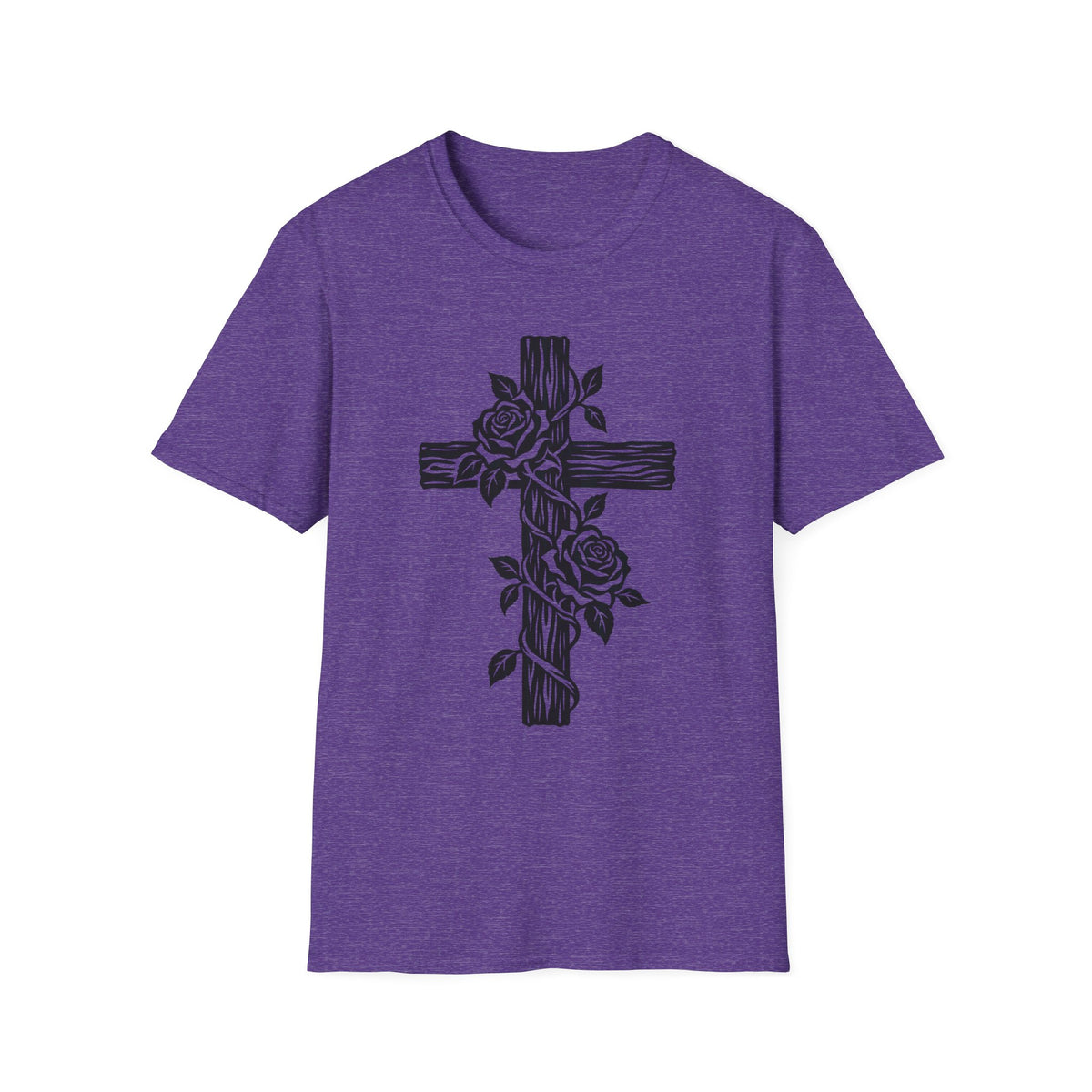 Rose Vine Wooden Cross Gildan 64000 T-Shirt | Floral Christian Cross Tee