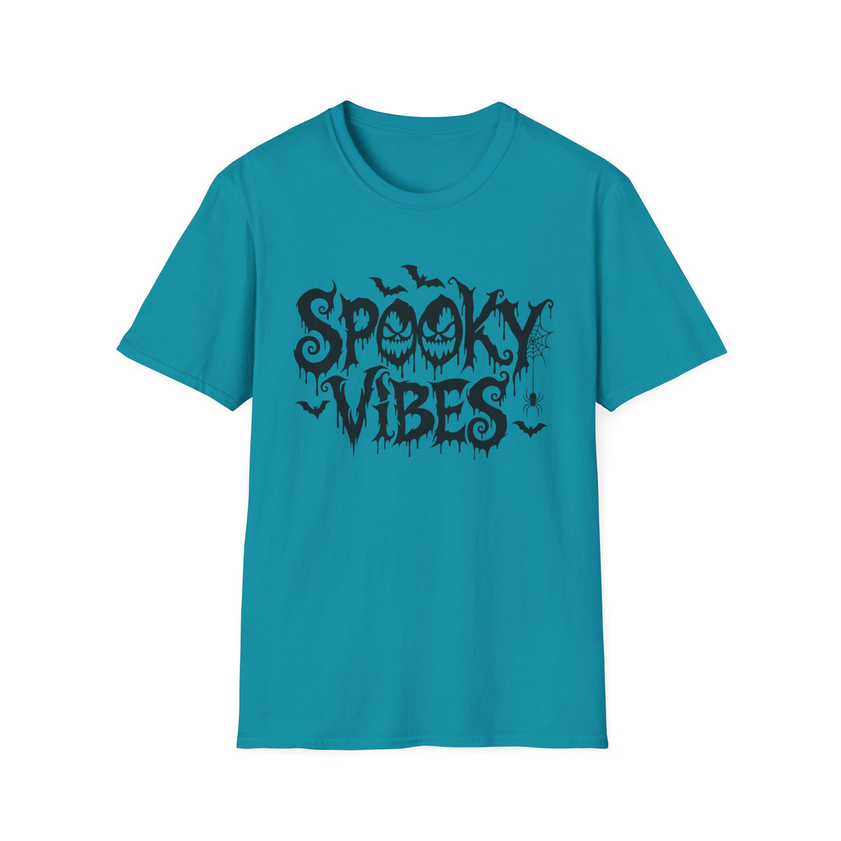 Spooky Vibes T-Shirt | Halloween bats, dripping horror lettering