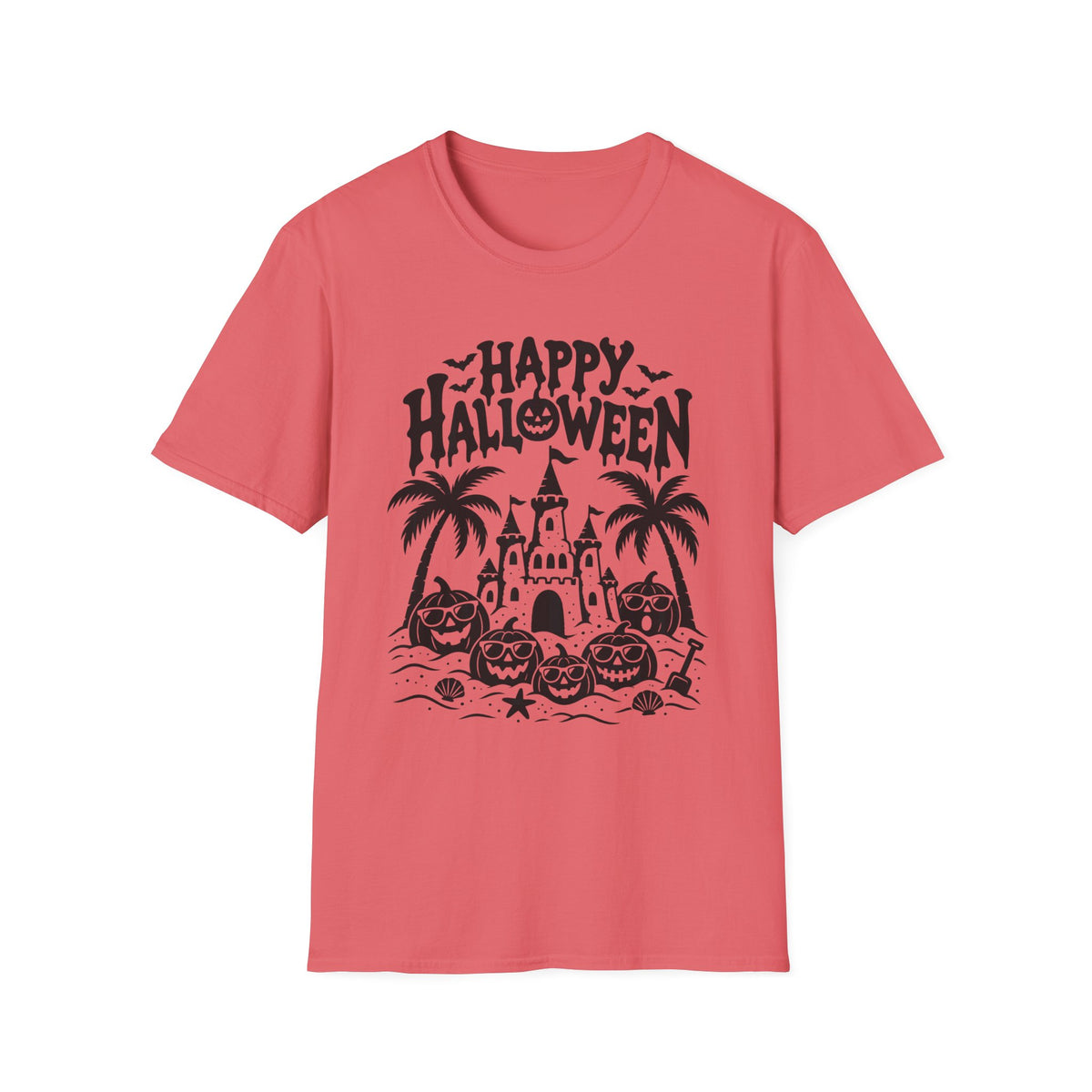 Happy Halloween Beach Gildan 64000 T-Shirt | Tropical Pumpkin Design | The Design Vault