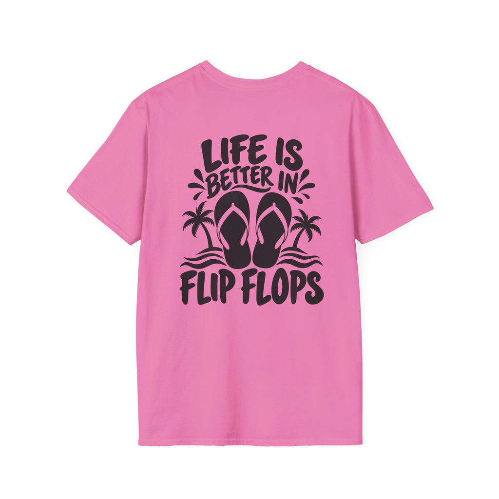 Life Is Better in Flip Flops Gildan 64000 T-Shirt — Tropical Palm Beach Tee