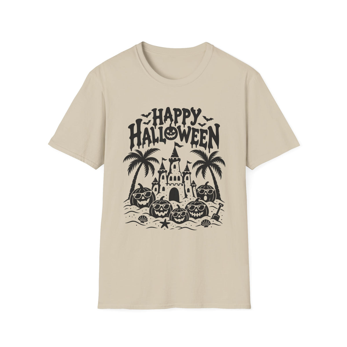 Happy Halloween Beach Gildan 64000 T-Shirt | Tropical Pumpkin Design | The Design Vault