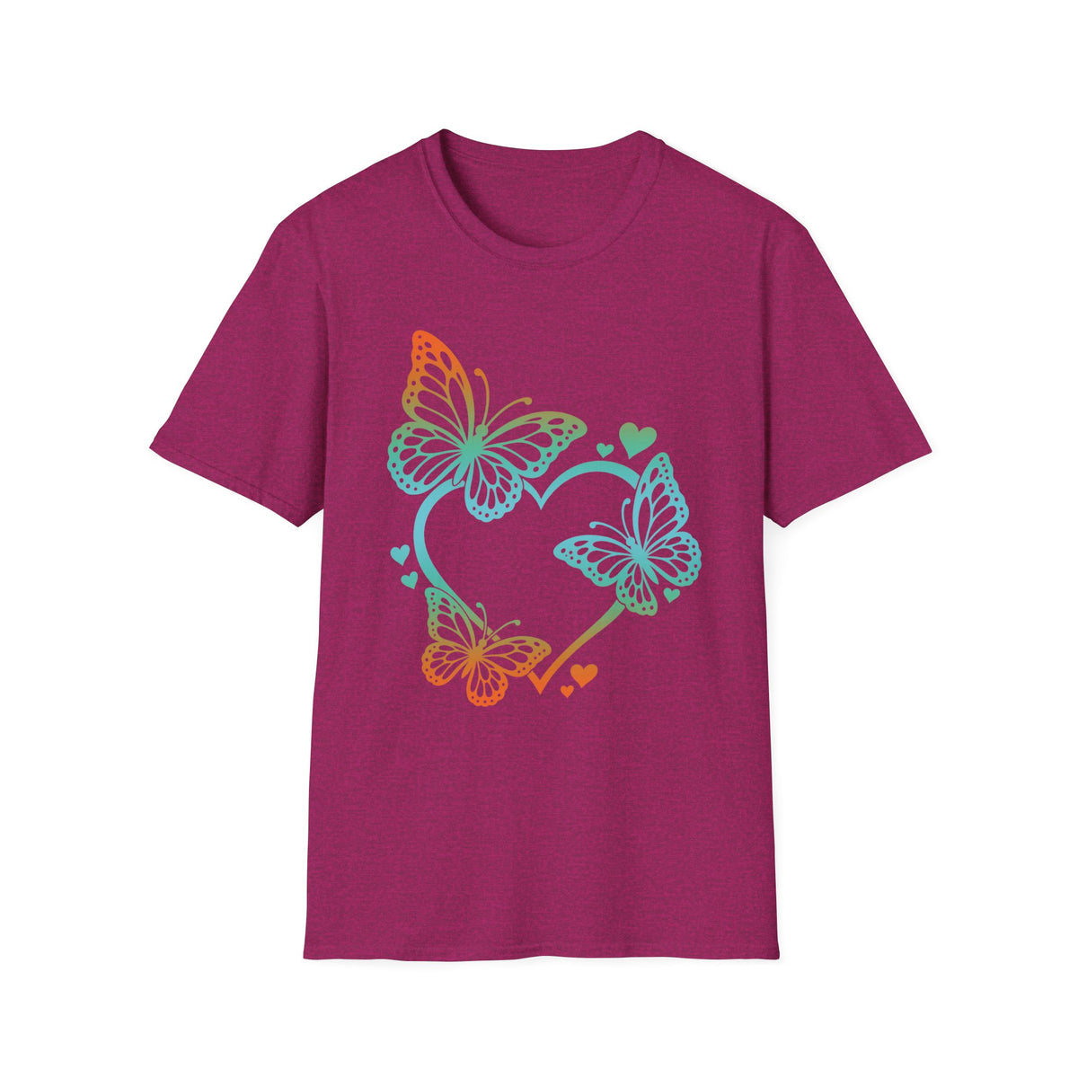 Hearts And Butterflies Gildan 64000 T-Shirt — Rainbow Butterflies Graphic Tee
