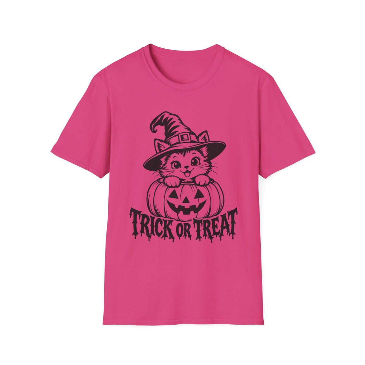 Trick or Treat Witch Kitten Gildan 64000 T-Shirt -- Halloween Cat T-Shirt