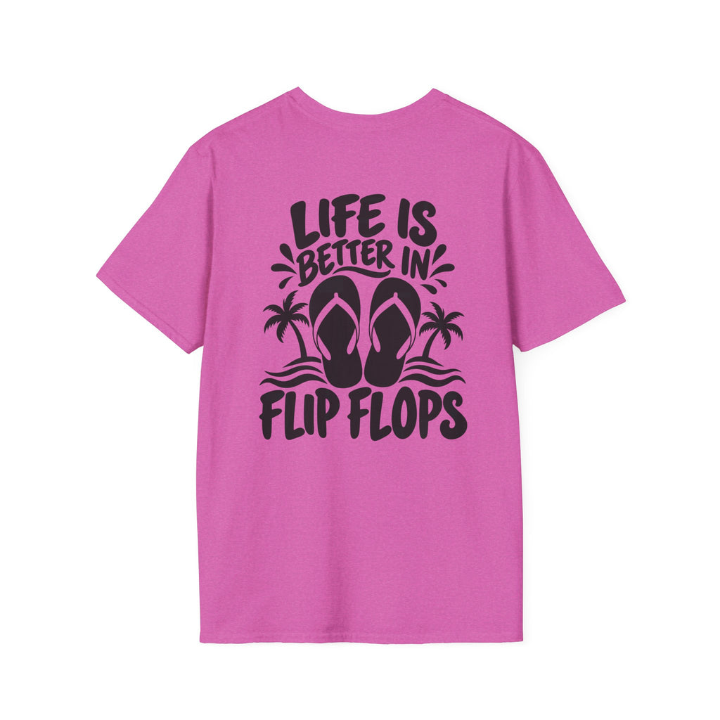 Life Is Better in Flip Flops Gildan 64000 T-Shirt — Tropical Palm Beach Tee