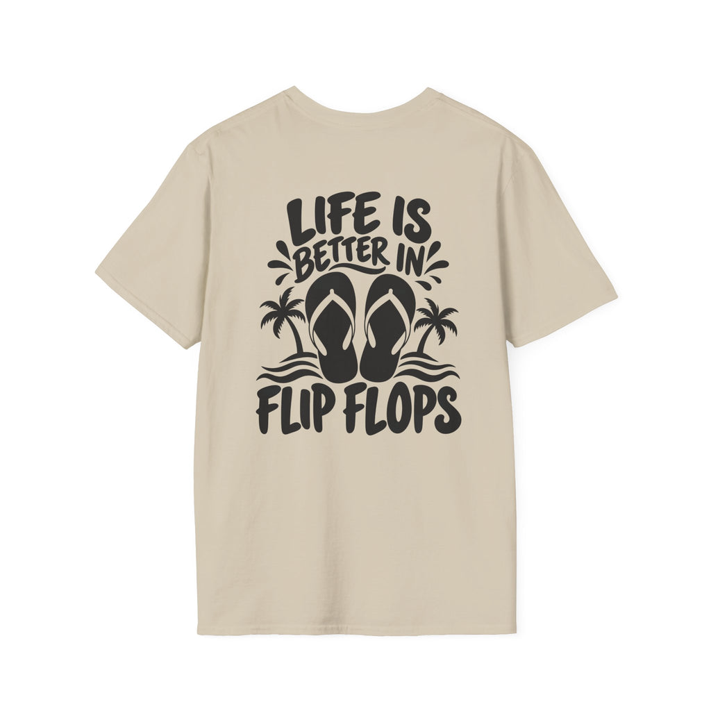 Life Is Better in Flip Flops Gildan 64000 T-Shirt — Tropical Palm Beach Tee