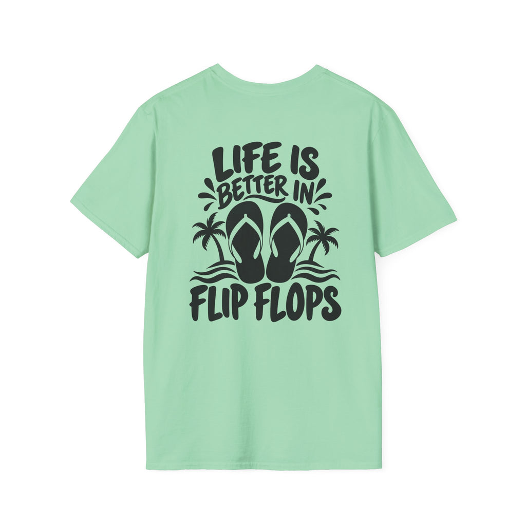 Life Is Better in Flip Flops Gildan 64000 T-Shirt — Tropical Palm Beach Tee