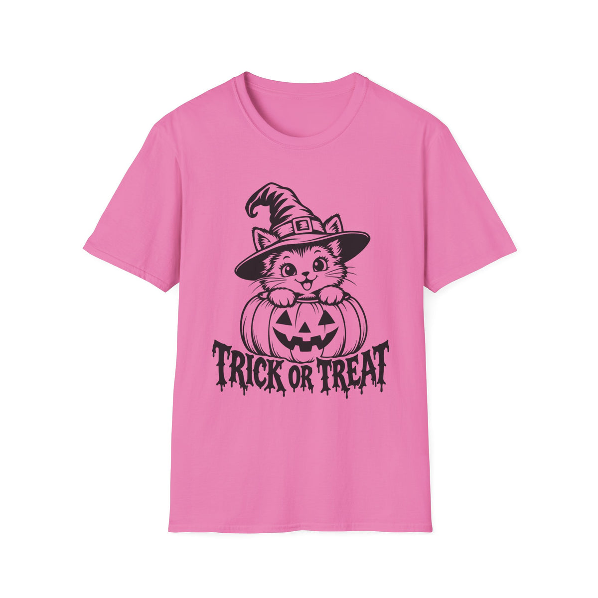 Trick or Treat Witch Kitten Gildan 64000 T-Shirt -- Halloween Cat T-Shirt