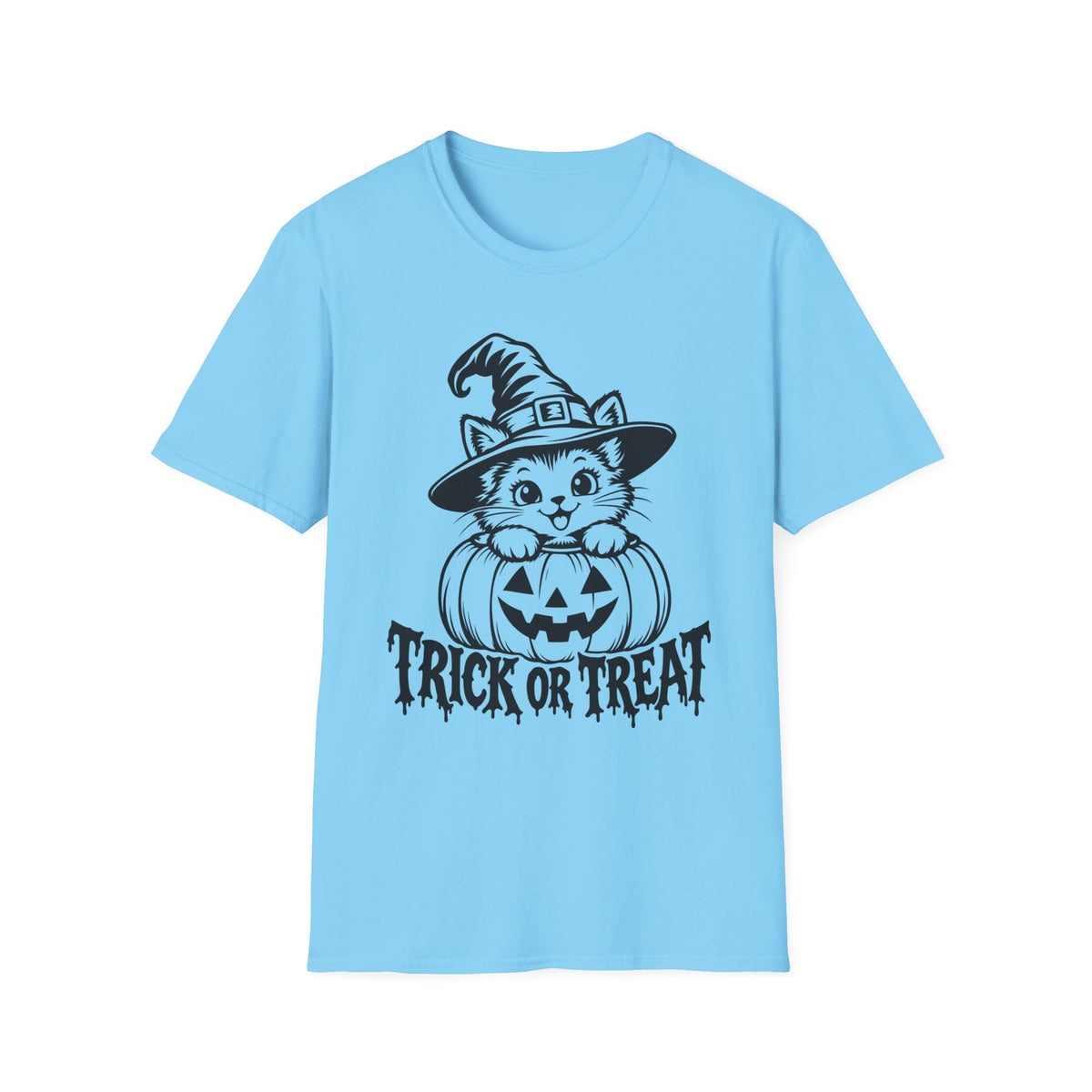Trick or Treat Witch Kitten Gildan 64000 T-Shirt -- Halloween Cat T-Shirt
