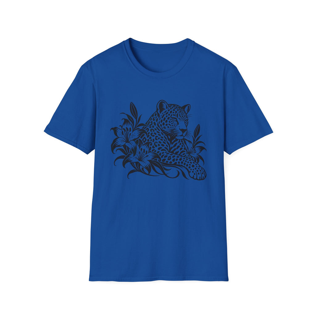 Leopard & Tropical Flowers Gildan 64000 T-Shirt | Wildlife Graphic Tee | The Design Vault