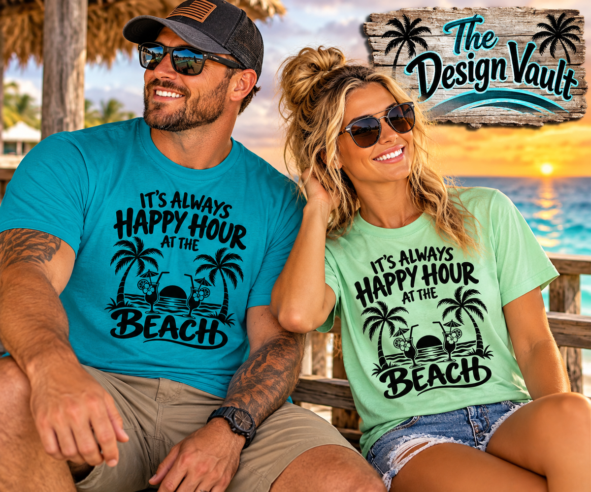 It's Always Happy Hour at the Beach Gildan 64000 T-Shirt 1 | The Design Vault