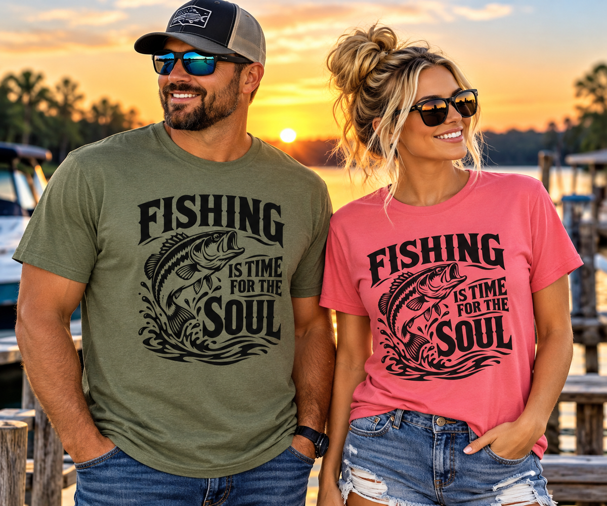 Fishing Is Time for the Soul Gildan 64000 T-Shirt -- Bass Graphic T-Shirt -- The Design Vault