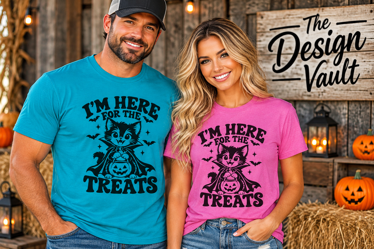 I’m Here for the Treats Gildan 64000 T-Shirt -- Cat Halloween