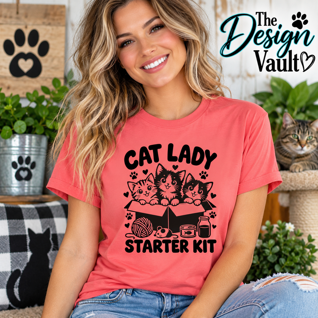 Cat Lady Starter Kit Gildan 64000 T-Shirt | Cute Cat Lover Tee | The Design Vault