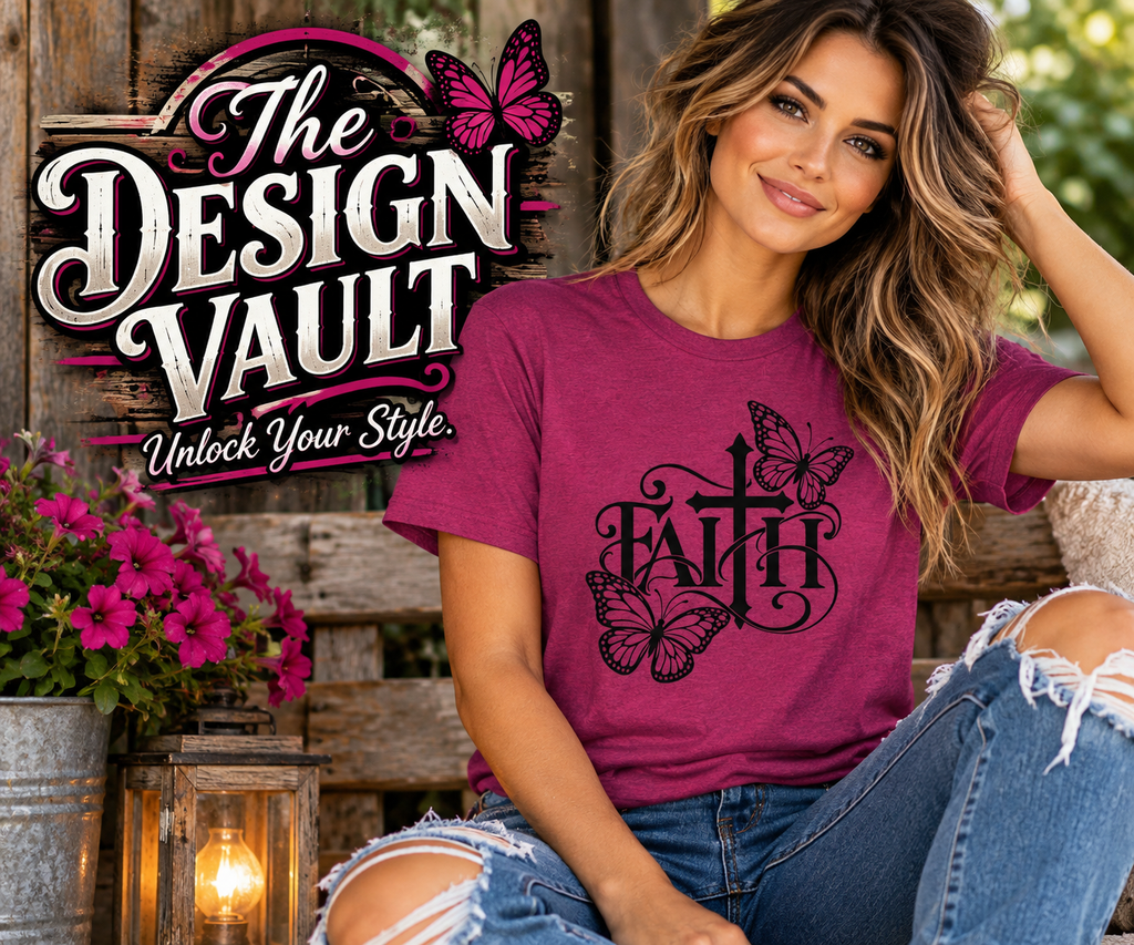 Faith & Butterflies Gildan 64000 T-Shirt | Christian Cross Shirt | The Design Vault