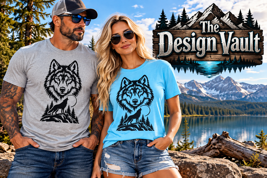 Wolf Silhouette Gildan 64000 T-Shirt | Howling Wolf & Wilderness Design | The Design Vault
